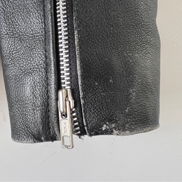 Vintage Leather Motorcycle Jacket Black with Pins Womens Size Medium Shows Wear - Picture 8 of 12